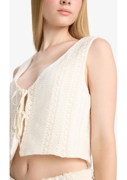 Coool Loose Fit V Yaka Triko Görünümlü Önden Bağlamalı Kolsuz Bluz F6260AX25SM