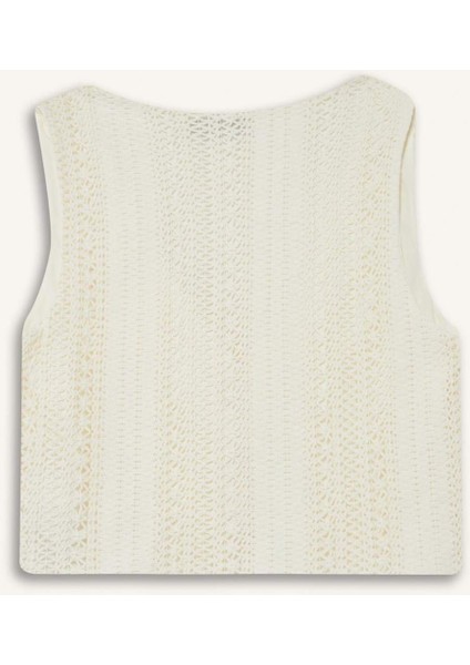 Coool Loose Fit V Yaka Triko Görünümlü Önden Bağlamalı Kolsuz Bluz F6260AX25SM