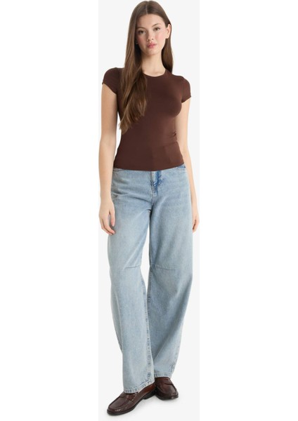 Fitted Bisiklet Yaka Kısa Kollu Tişört F3833AX25SM