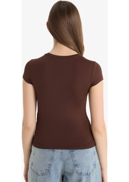 Fitted Bisiklet Yaka Kısa Kollu Tişört F3833AX25SM