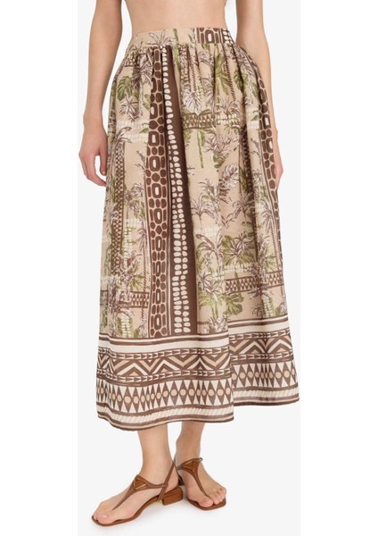 Regular Fit Desenli Plaj Maxi Eteği-Fall in Love F5487AX25HS