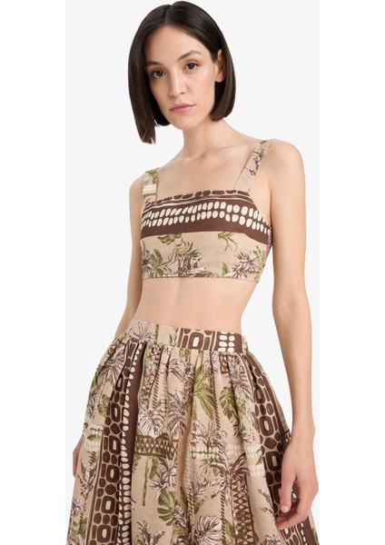 Regular Fit Desenli Crop Askılı Plaj Üstü-Fall in Love F5486AX25HS