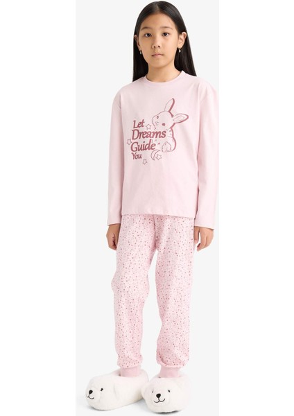 Kız Çocuk Pijama Takımı Baskılı Uzun Kollu Üst Desenli Uzun Alt F6215A825WN
