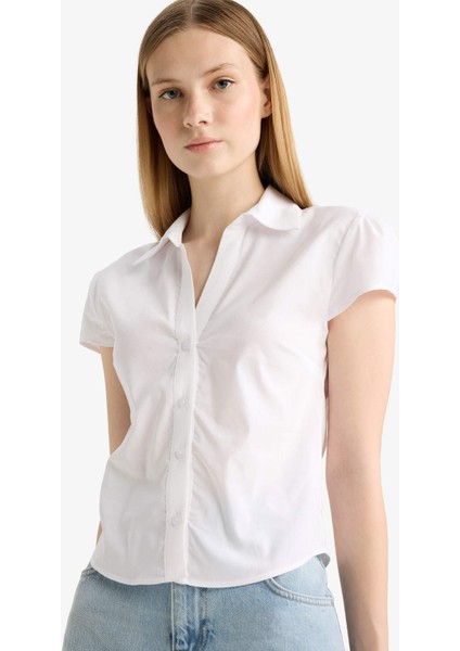 Coool Fitted Poplin Kısa Kollu Beyaz Gömlek F6354AX25HS