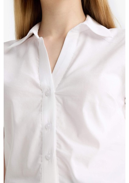 Coool Fitted Poplin Kısa Kollu Beyaz Gömlek F6354AX25HS