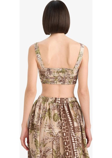 Regular Fit Desenli Crop Askılı Plaj Üstü-Fall in Love F5486AX25HS