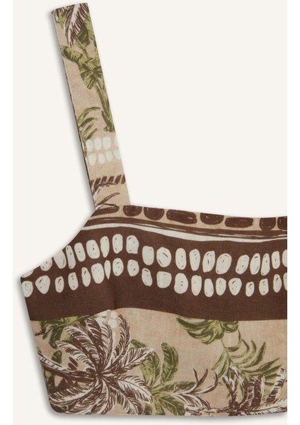 Regular Fit Desenli Crop Askılı Plaj Üstü-Fall in Love F5486AX25HS