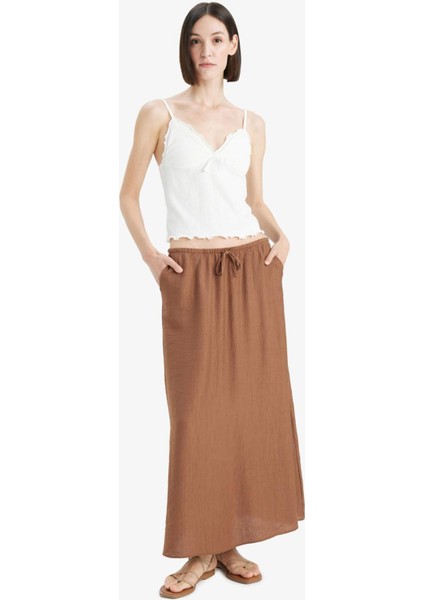 A Kesim Normal Bel Krinkıl Kumaş Midi Etek