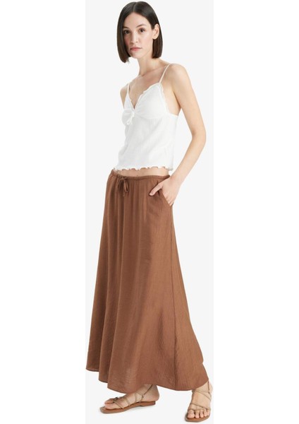 A Kesim Normal Bel Krinkıl Kumaş Midi Etek