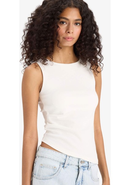 Slim Fit Dar Kesim Asimetrik Kayık Yaka Ribana Atlet F6275AX25SM