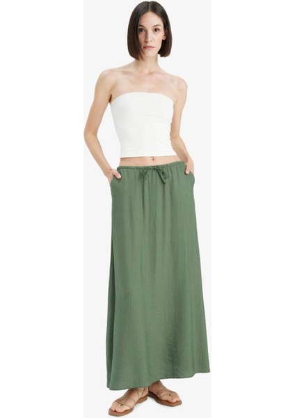 A Kesim Normal Bel Krinkıl Kumaş Midi Etek