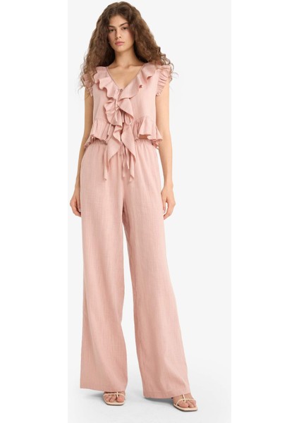 Regular Fit Dokulu Fırfırlı Kolsuz Bluz F4628AX25HS