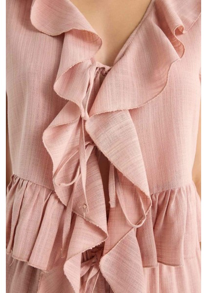 Regular Fit Dokulu Fırfırlı Kolsuz Bluz F4628AX25HS