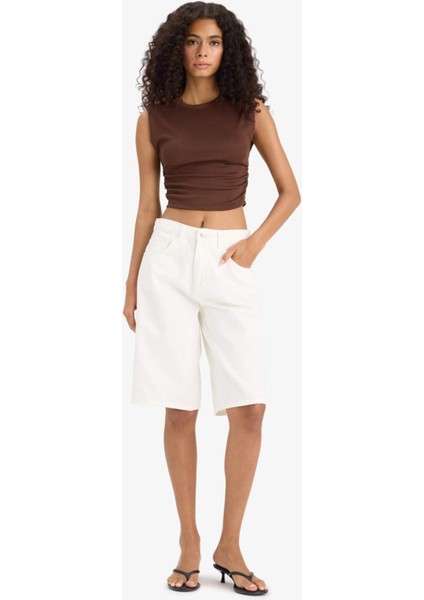 Slim Fit Dar Kesim Bisiklet Yaka Büzgülü Ribana Atlet F4422AX25SM