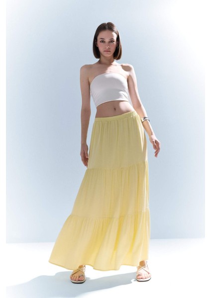 Yüksek Bel Pamuk Astarlı Krinkıl Viskon Maxi Etek D5033AX25SM