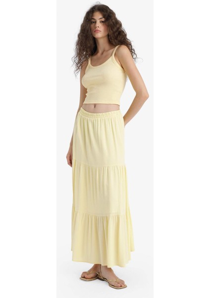 Yüksek Bel Pamuk Astarlı Krinkıl Viskon Maxi Etek D5033AX25SM