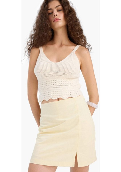 Kalem Normal Bel Astarlı Keten Görünümlü Mini Etek F6467AX25SM