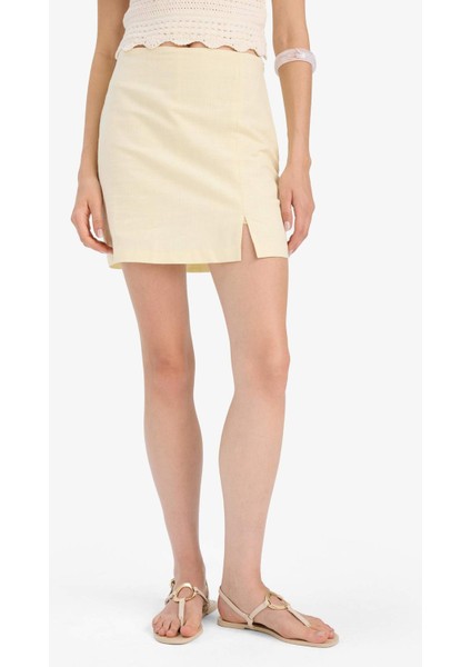 Kalem Normal Bel Astarlı Keten Görünümlü Mini Etek F6467AX25SM