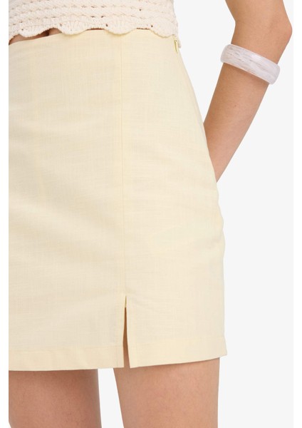 Kalem Normal Bel Astarlı Keten Görünümlü Mini Etek F6467AX25SM