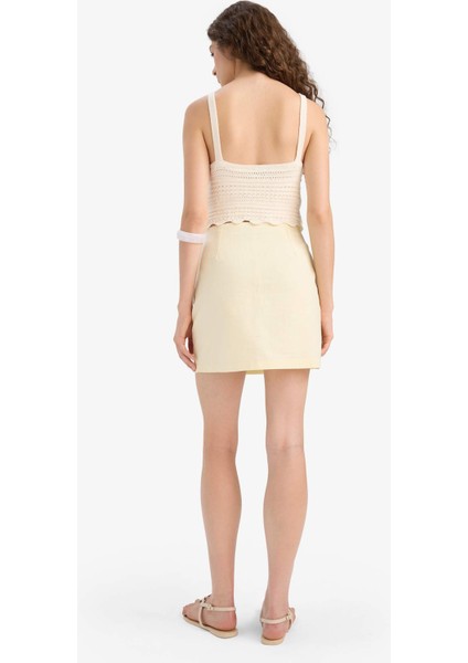 Kalem Normal Bel Astarlı Keten Görünümlü Mini Etek F6467AX25SM