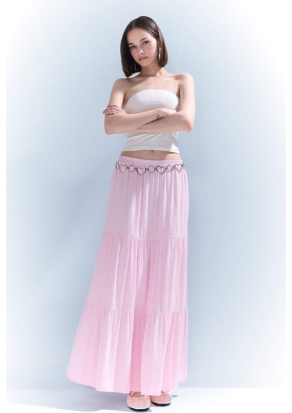 Yüksek Bel Pamuk Astarlı Krinkıl Viskon Maxi Etek D5033AX25SM