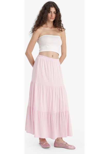 Yüksek Bel Pamuk Astarlı Krinkıl Viskon Maxi Etek D5033AX25SM