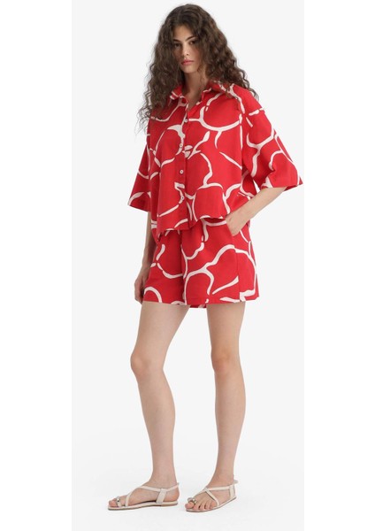 Normal Bel Desenli Kısa Paça Pamuklu Şort F6155AX25HS