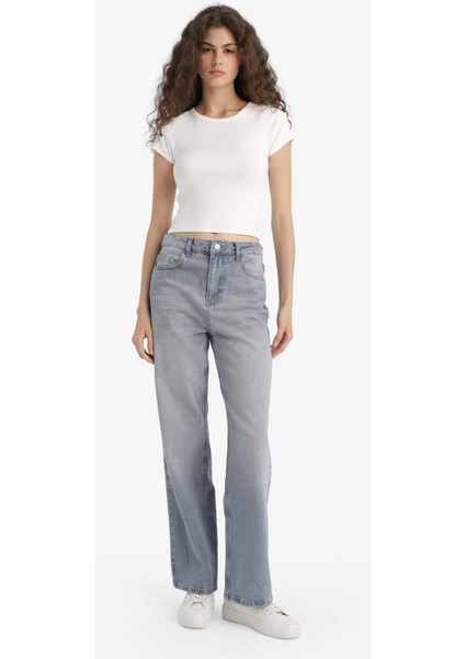 90's Wide Leg Yüksek Bel Uzun Jean Yıkamalı Pantolon F6336AX25HS