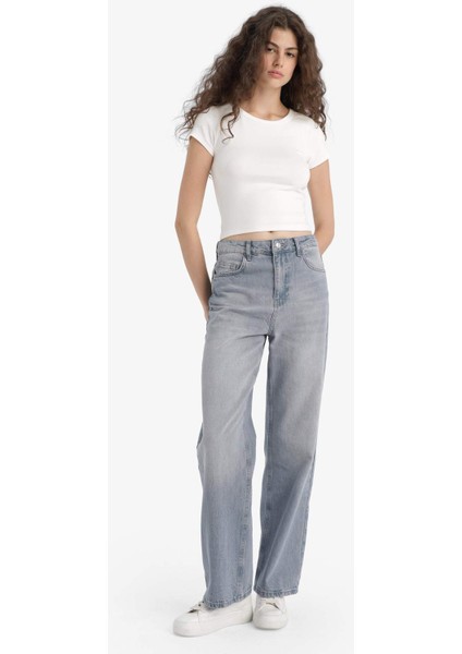 90's Wide Leg Yüksek Bel Uzun Jean Yıkamalı Pantolon F6336AX25HS