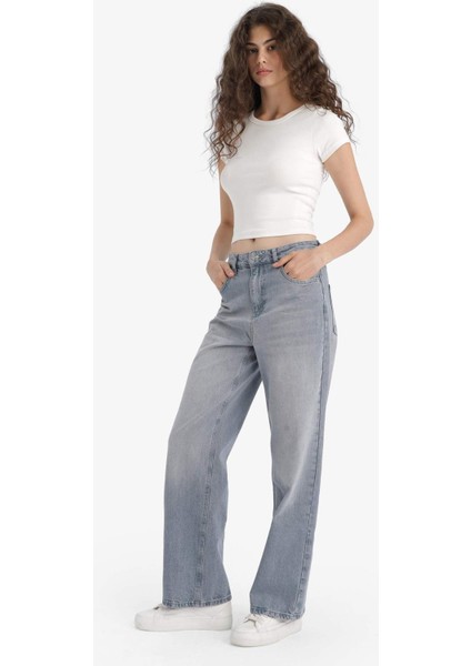 90's Wide Leg Yüksek Bel Uzun Jean Yıkamalı Pantolon F6336AX25HS