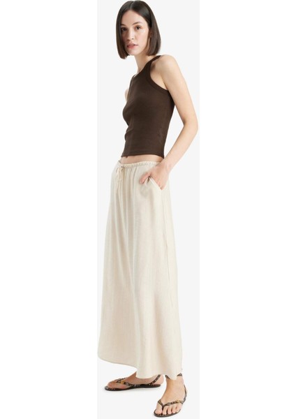 A Kesim Normal Bel Krinkıl Kumaş Midi Etek