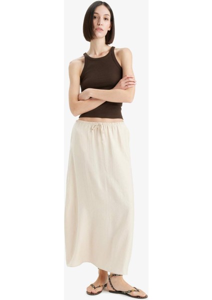 A Kesim Normal Bel Krinkıl Kumaş Midi Etek