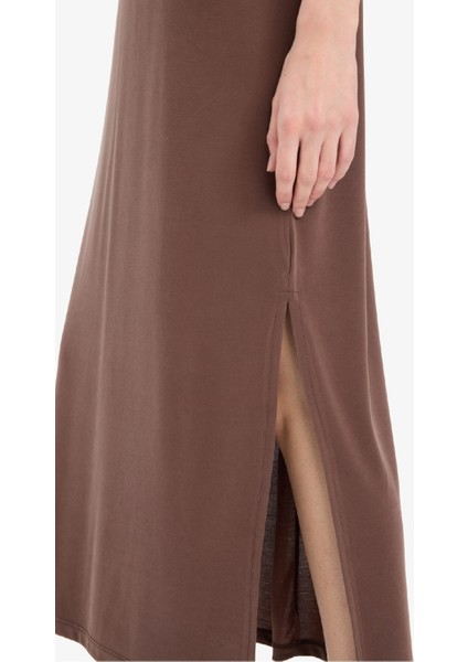 Bisiklet Yaka Yırtmaçlı Modal Kısa Kollu Midi Yazlık Elbise F6500AX25SM