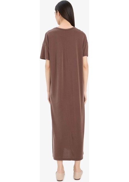 Bisiklet Yaka Yırtmaçlı Modal Kısa Kollu Midi Yazlık Elbise F6500AX25SM