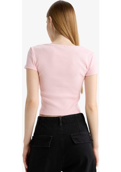 Coool Fitted Yuvarlak Yaka Crop Fitilli Kaşkorse Kısa Kollu Tişört F5185AX25SM