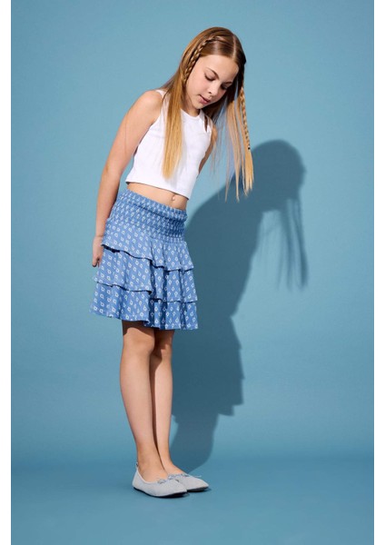 Kız Çocuk Beli Lastikli Desenli Volanlı Etek F6422A825HS