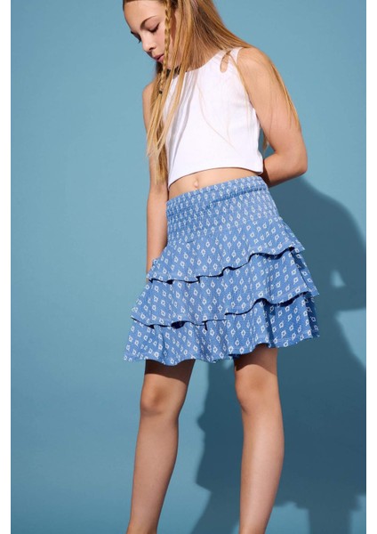 Kız Çocuk Beli Lastikli Desenli Volanlı Etek F6422A825HS