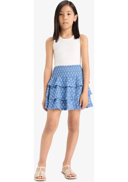 Kız Çocuk Beli Lastikli Desenli Volanlı Etek F6422A825HS