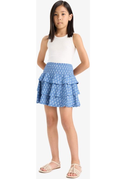 Kız Çocuk Beli Lastikli Desenli Volanlı Etek F6422A825HS