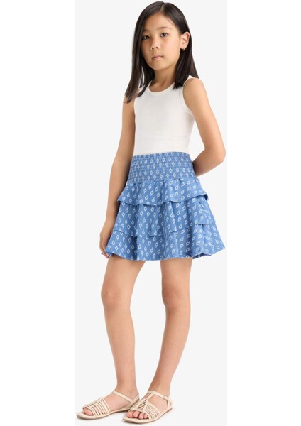 Kız Çocuk Beli Lastikli Desenli Volanlı Etek F6422A825HS