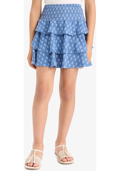 Kız Çocuk Beli Lastikli Desenli Volanlı Etek F6422A825HS