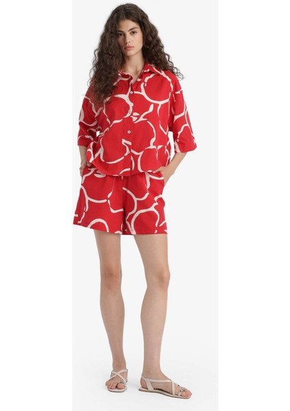 Oversize Geniş Kalıp Desenli Yarım Kollu Gömlek F5338AX25HS