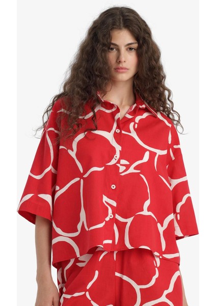 Oversize Geniş Kalıp Desenli Yarım Kollu Gömlek F5338AX25HS