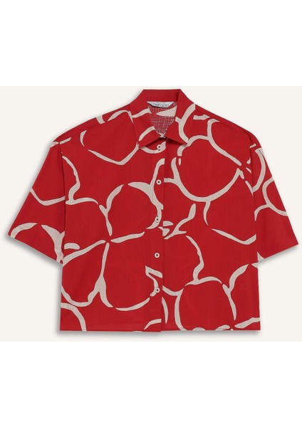 Oversize Geniş Kalıp Desenli Yarım Kollu Gömlek F5338AX25HS