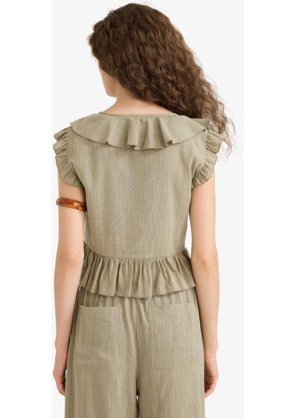 Regular Fit Dokulu Fırfırlı Kolsuz Bluz F4628AX25HS