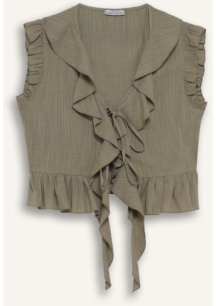 Regular Fit Dokulu Fırfırlı Kolsuz Bluz F4628AX25HS