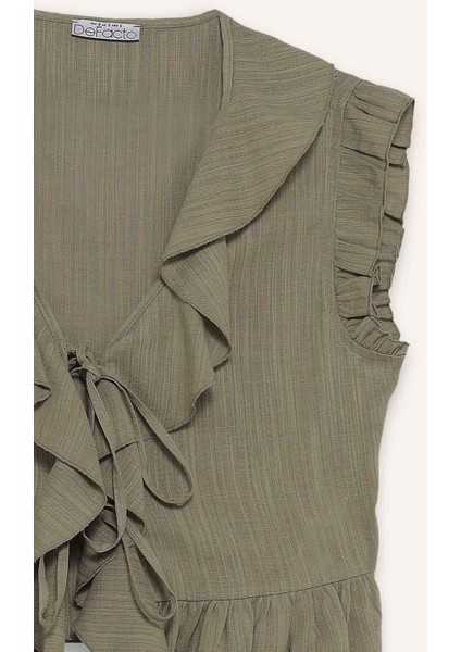 Regular Fit Dokulu Fırfırlı Kolsuz Bluz F4628AX25HS