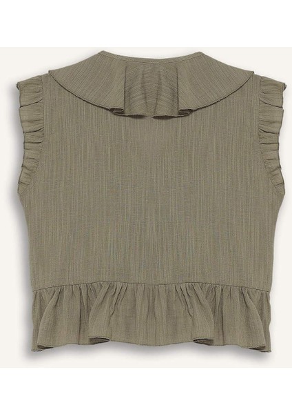 Regular Fit Dokulu Fırfırlı Kolsuz Bluz F4628AX25HS