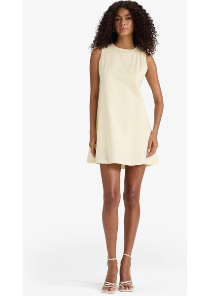 Bisiklet Yaka Keten Görünümlü Kolsuz Mini Elbise F6499AX25SM