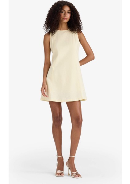 Bisiklet Yaka Keten Görünümlü Kolsuz Mini Elbise F6499AX25SM